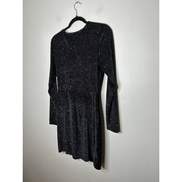 Alter’d State Black Sliver Glitter Holiday Long Sleeve Dress Size Large NWOT - Picture 2 of 7